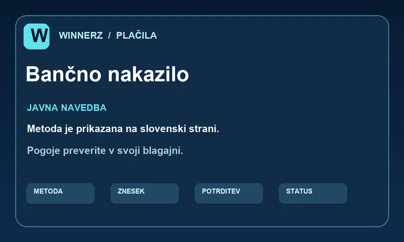 Pregled načina Bančno nakazilo na strani Winnerz