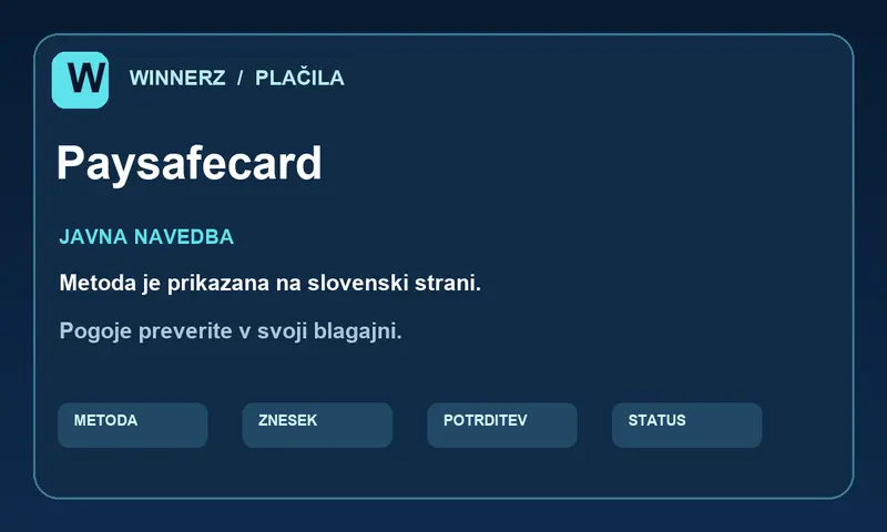 Pregled načina Paysafecard na strani Winnerz