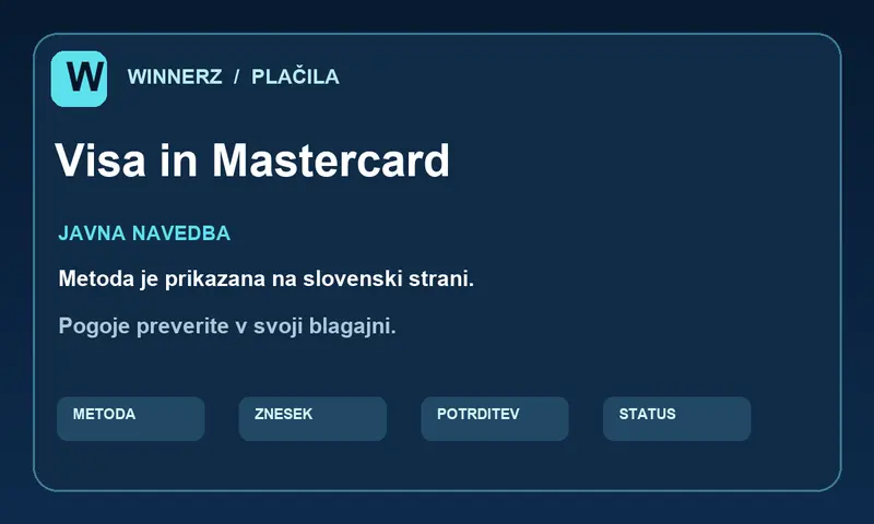 Pregled načina Visa ter Mastercard na strani Winnerz